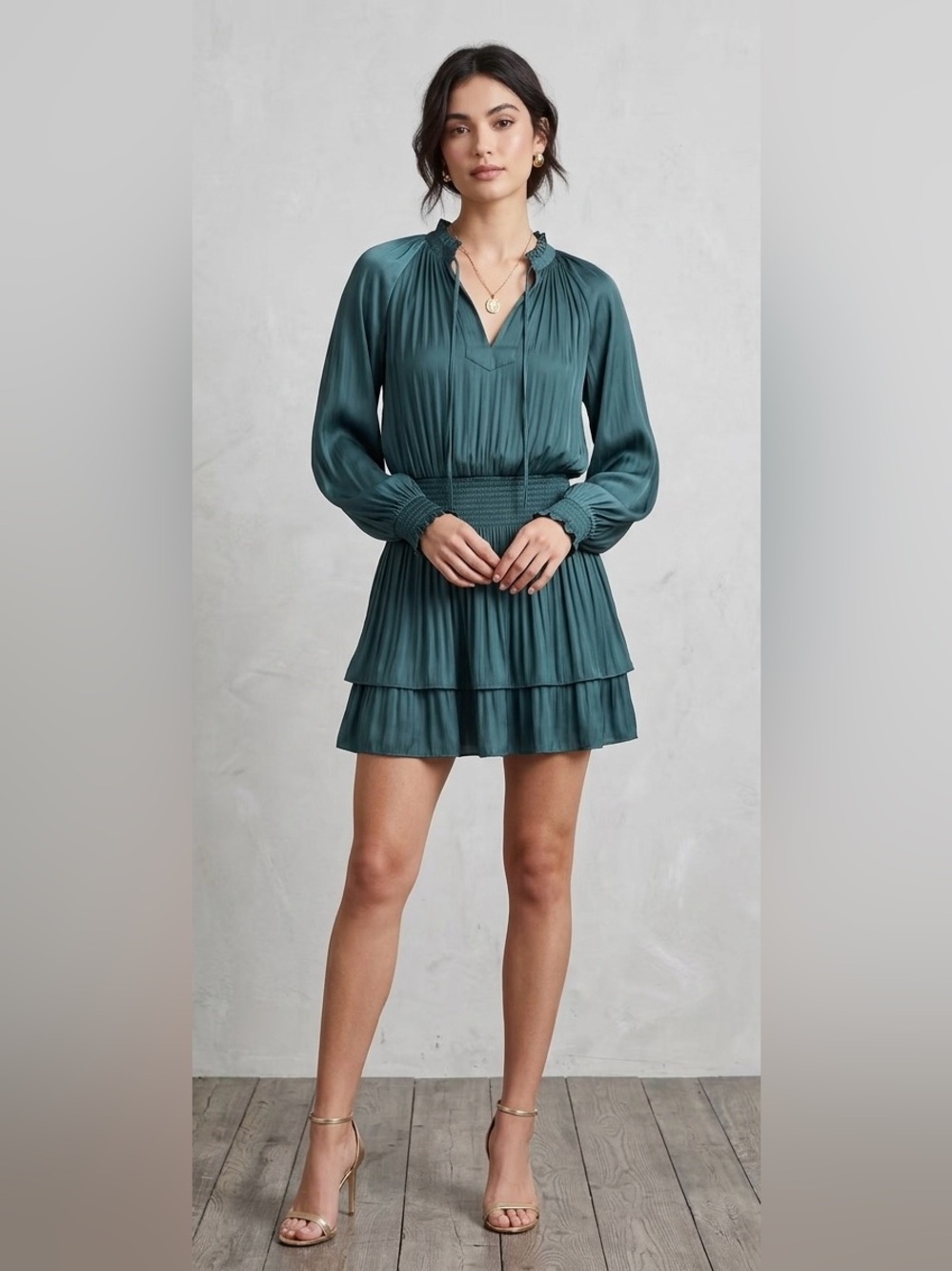 Current Air James Laurel Pleated Mini Dress Forest Green M
